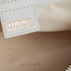 Versace White Pleated Leather Studded Hobo For Women -Versace Official Website luxury women versace used handbags p407014 010