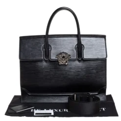 Versace Black Textured Leather Palazzo Empire Tote For Women -Versace Official Website luxury women versace used handbags p408241 005