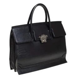 Versace Black Textured Leather Palazzo Empire Tote For Women -Versace Official Website luxury women versace used handbags p408241 007