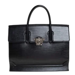 Versace Black Textured Leather Palazzo Empire Tote For Women