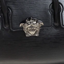 Versace Black Textured Leather Palazzo Empire Tote For Women -Versace Official Website luxury women versace used handbags p408241 009