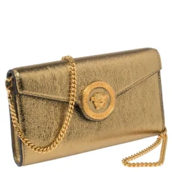 Versace Metallic Gold Leather Medusa Wallet On Chain For Women -Versace Official Website luxury women versace used handbags p409002 010