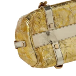 Versace Metallic Gold Crinkled Leather Satchel For Women -Versace Official Website luxury women versace used handbags p410964 005