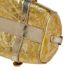 Versace Metallic Gold Crinkled Leather Satchel For Women -Versace Official Website luxury women versace used handbags p410964 006