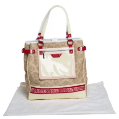 Versace Multicolor Medusa Print Fabric And Patent Leather Front Pocket Tote For Women -Versace Official Website luxury women versace used handbags p416146 004