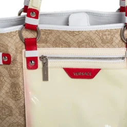 Versace Multicolor Medusa Print Fabric And Patent Leather Front Pocket Tote For Women -Versace Official Website luxury women versace used handbags p416146 008