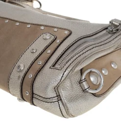 Versace Gold/Beige Leather And Suede Studded Hobo For Women -Versace Official Website luxury women versace used handbags p416231 005