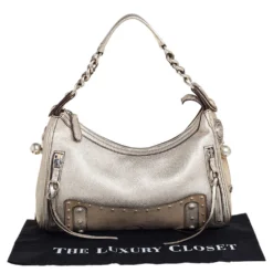 Versace Gold/Beige Leather And Suede Studded Hobo For Women -Versace Official Website luxury women versace used handbags p416231 006