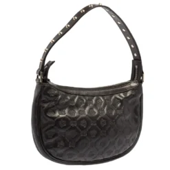 Versace Black Logo Embossed Leather Small Studded Baguette Bag For Women -Versace Official Website luxury women versace used handbags p416252 008