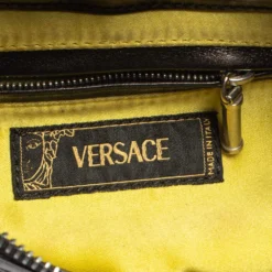 Versace Black Logo Embossed Leather Small Studded Baguette Bag For Women -Versace Official Website luxury women versace used handbags p416252 012