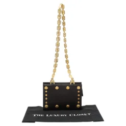Versace Black Leather Medusa Studded Chain Shoulder Bag For Women -Versace Official Website luxury women versace used handbags p416972 001