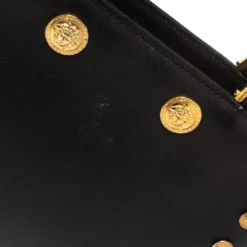Versace Black Leather Medusa Studded Chain Shoulder Bag For Women -Versace Official Website luxury women versace used handbags p416972 003