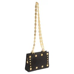 Versace Black Leather Medusa Studded Chain Shoulder Bag For Women -Versace Official Website luxury women versace used handbags p416972 004