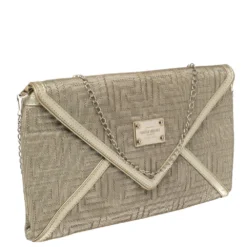 Versace Chain Gold Fabric Gianni Couture Envelope Chain Clutch For Women -Versace Official Website luxury women versace used handbags p418602 007