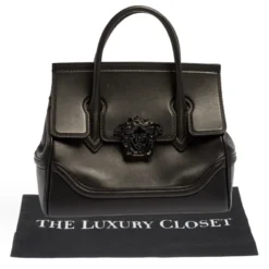 Versace Black Leather Palazzo Empire Tote For Women -Versace Official Website luxury women versace used handbags p418838 1619236886 017