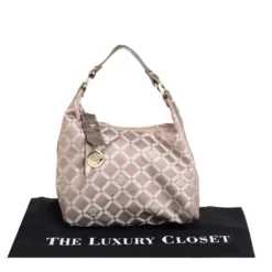 Versace Grey/Metallic Monogram Canvas And Leather Palazzo Charm Hobo For Women -Versace Official Website luxury women versace used handbags p421428 002