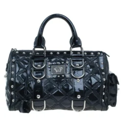 Versace Black Quilted Leather Snap Out Of It Satchel For Women
