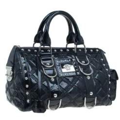 Versace Black Quilted Leather Snap Out Of It Satchel For Women -Versace Official Website luxury women versace used handbags p4251 0003