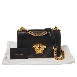 Versace Black Leather Palazzo Flap Chain Shoulder Bag For Women -Versace Official Website luxury women versace used handbags p425395 002