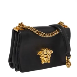 Versace Black Leather Palazzo Flap Chain Shoulder Bag For Women -Versace Official Website luxury women versace used handbags p425395 004