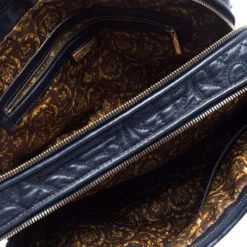 Versace Navy Blue Leather Demetra Vanitas Satchel For Women -Versace Official Website luxury women versace used handbags p426430 1619841561 002