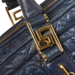 Versace Navy Blue Leather Demetra Vanitas Satchel For Women -Versace Official Website luxury women versace used handbags p426430 1619841592 007