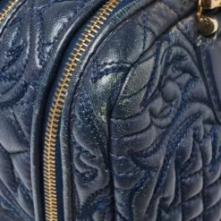 Versace Navy Blue Leather Demetra Vanitas Satchel For Women -Versace Official Website luxury women versace used handbags p426430 1619841606 008