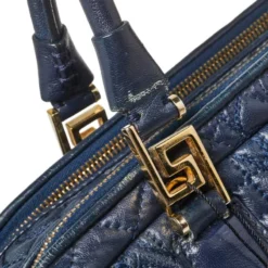 Versace Navy Blue Leather Demetra Vanitas Satchel For Women -Versace Official Website luxury women versace used handbags p426430 1619841617 010