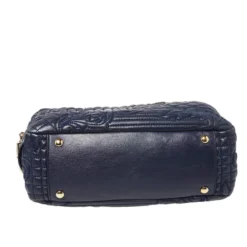 Versace Navy Blue Leather Demetra Vanitas Satchel For Women -Versace Official Website luxury women versace used handbags p426430 1619841623 011