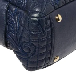 Versace Navy Blue Leather Demetra Vanitas Satchel For Women -Versace Official Website luxury women versace used handbags p426430 1619841628 012