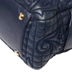 Versace Navy Blue Leather Demetra Vanitas Satchel For Women -Versace Official Website luxury women versace used handbags p426430 1619841635 013