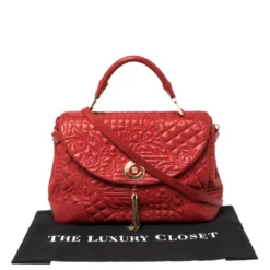 Versace Red Quilted Leather Altea Barocco Vanitas Top Handle Bag For Women -Versace Official Website luxury women versace used handbags p426815 003