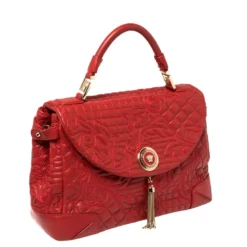 Versace Red Quilted Leather Altea Barocco Vanitas Top Handle Bag For Women -Versace Official Website luxury women versace used handbags p426815 007
