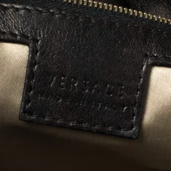 Versace Black Patent And Leather Stripe Logo Hobo For Women -Versace Official Website luxury women versace used handbags p426873 002