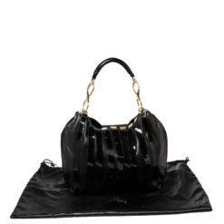 Versace Black Patent And Leather Stripe Logo Hobo For Women -Versace Official Website luxury women versace used handbags p426873 005