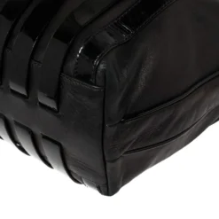 Versace Black Patent And Leather Stripe Logo Hobo For Women -Versace Official Website luxury women versace used handbags p426873 009