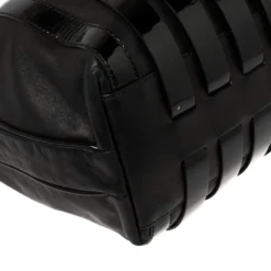 Versace Black Patent And Leather Stripe Logo Hobo For Women -Versace Official Website luxury women versace used handbags p426873 011