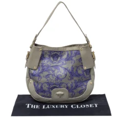 Versace Grey/Blue Majolica Print Leather Hobo For Women -Versace Official Website luxury women versace used handbags p427021 001