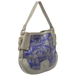 Versace Grey/Blue Majolica Print Leather Hobo For Women -Versace Official Website luxury women versace used handbags p427021 003