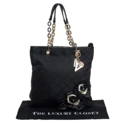 Versace Black Monogram Canvas And Fabric Floral Applique Tote For Women -Versace Official Website luxury women versace used handbags p431401 005