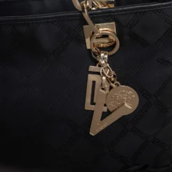 Versace Black Monogram Canvas And Fabric Floral Applique Tote For Women -Versace Official Website luxury women versace used handbags p431401 007