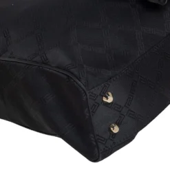 Versace Black Monogram Canvas And Fabric Floral Applique Tote For Women -Versace Official Website luxury women versace used handbags p431401 013