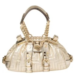 Versace Gold Quilted Leather Mini Madonna Frame Bag For Women