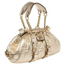 Versace Gold Quilted Leather Mini Madonna Frame Bag For Women -Versace Official Website luxury women versace used handbags p433522 1621077826 007