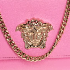 Versace Pink Leather Medusa Medusa Chain Clutch For Women -Versace Official Website luxury women versace used handbags p433875 007