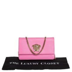 Versace Pink Leather Medusa Medusa Chain Clutch For Women -Versace Official Website luxury women versace used handbags p433875 009