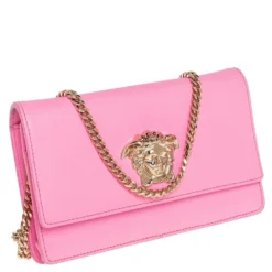 Versace Pink Leather Medusa Medusa Chain Clutch For Women -Versace Official Website luxury women versace used handbags p433875 010