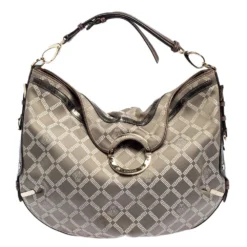 Versace Metallic Grey Signature Canvas And Leather Trim Hobo For Women