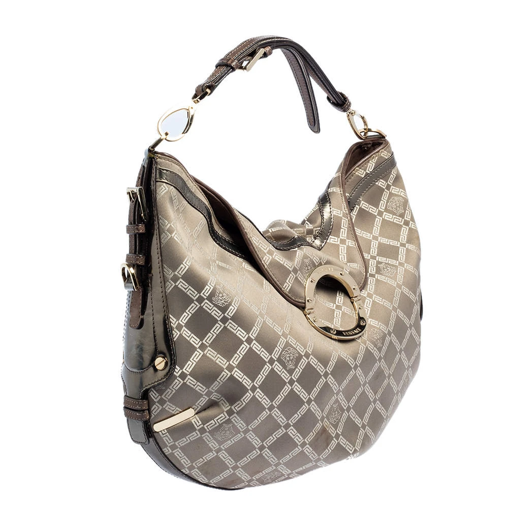 Versace Metallic Grey Signature Canvas And Leather Trim Hobo For Women 3 Versace Metallic Grey Signature Canvas And Leather Trim Hobo For Women - Image 3