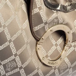 Versace Metallic Grey Signature Canvas And Leather Trim Hobo For Women 16 Versace Metallic Grey Signature Canvas And Leather Trim Hobo For Women -Versace Official Website luxury women versace used handbags p439855 008